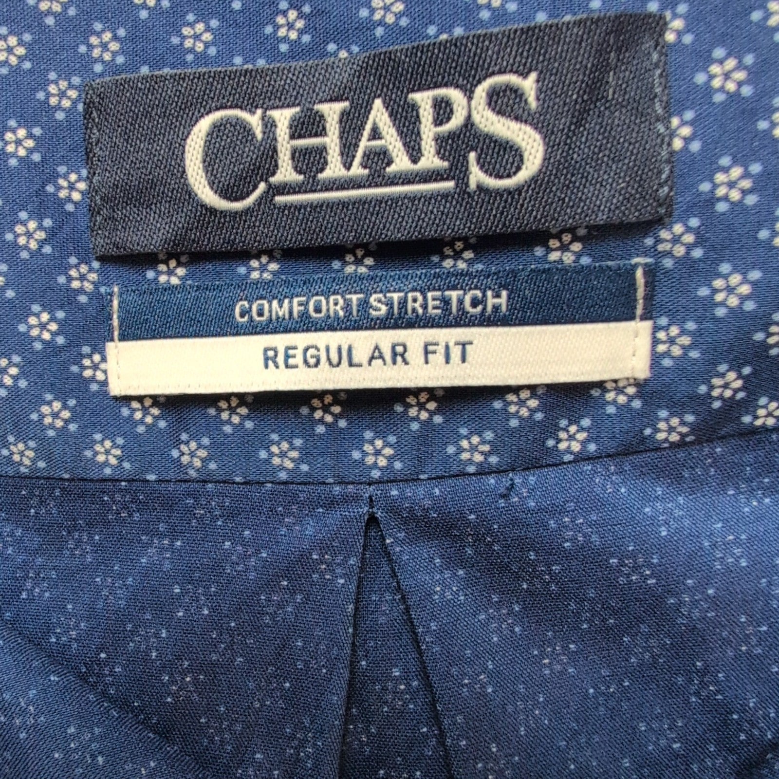 Chemise Chaps Homme Bleue Marine Micro Motif Étoile Stretch Confort Taille L