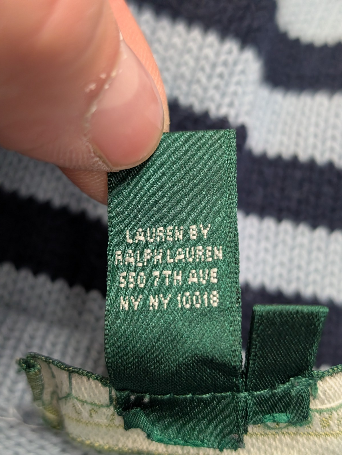 Pull LAUREN Ralph Lauren femme XL coton bleu marine rayures écusson brodé