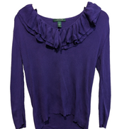 Pull LAUREN Ralph Lauren S violet 100% soie col à volants maille côtelée