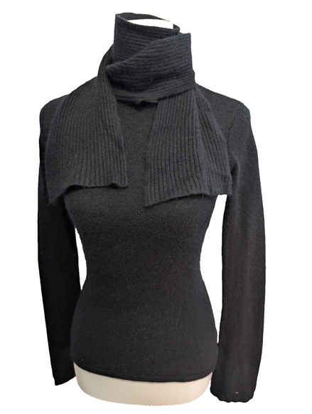 Pull Femme Tommy Hilfiger Noir Angora - Écharpe Intégrée - Taille XS