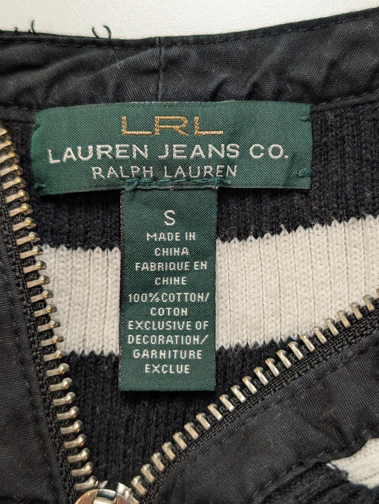 Pull Lauren Ralph Lauren Femme Rayé Noir et Blanc Col Zippé Taille S