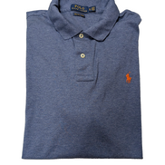 Polo manches courtes Polo Ralph Lauren XL bleu chiné logo orange Pima Soft Touch