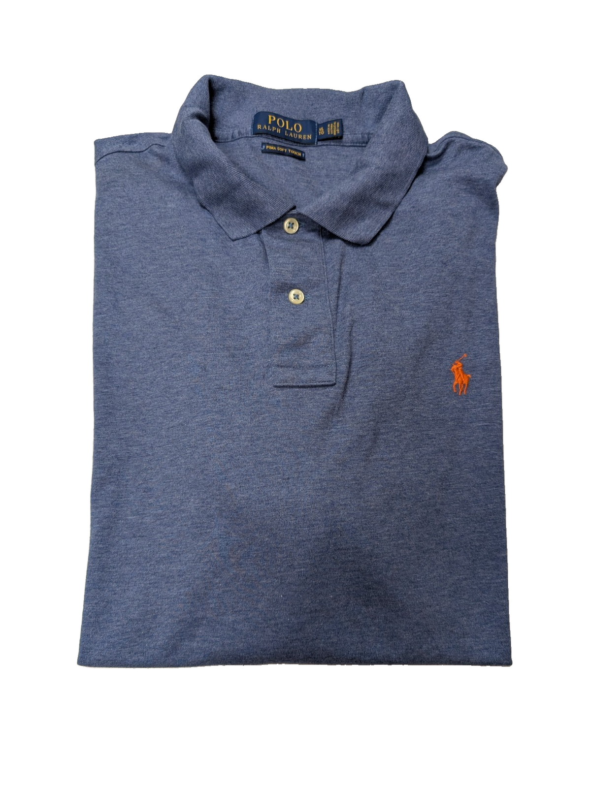 Polo manches courtes Polo Ralph Lauren XL bleu chiné logo orange Pima Soft Touch