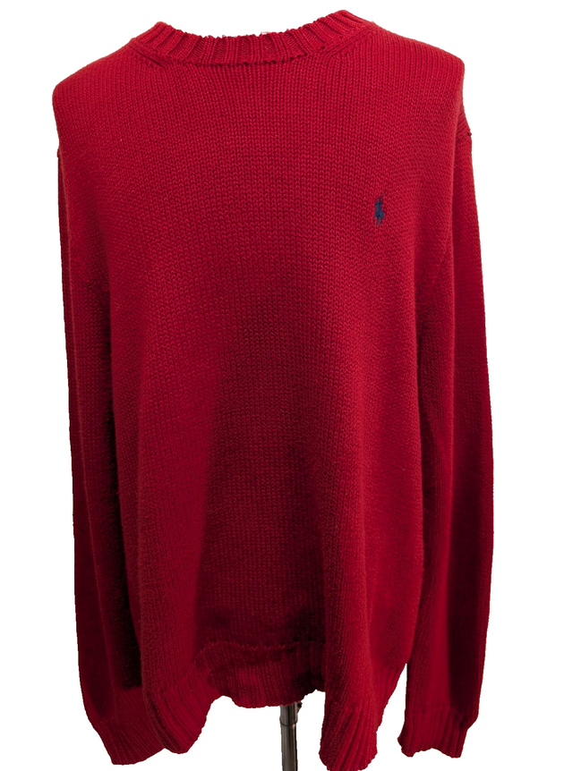 Pull Polo Ralph Lauren Rouge Logo Bleu Marine - 100% Coton - Taille XXL