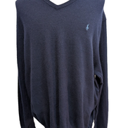 Pull Polo Ralph Lauren 100% Laine Mérinos Bleu Marine Col V - Taille 3XL