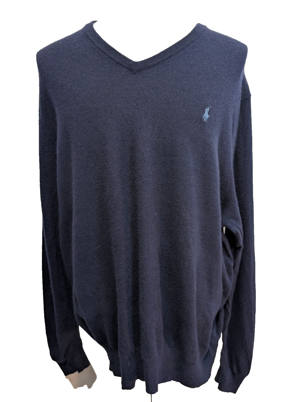 Pull Polo Ralph Lauren 100% Laine Mérinos Bleu Marine Col V - Taille 3XL