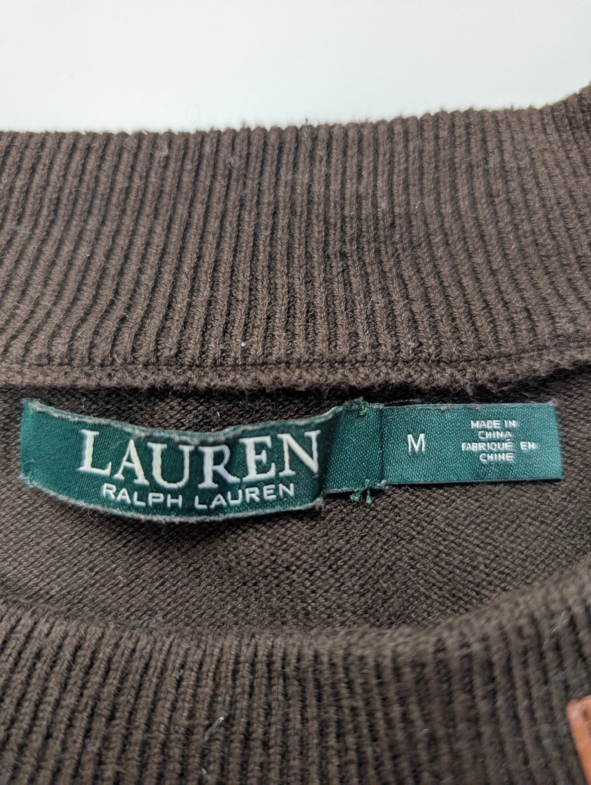 Pull femme LAUREN Ralph Lauren marron col boucle cuir coton taille M