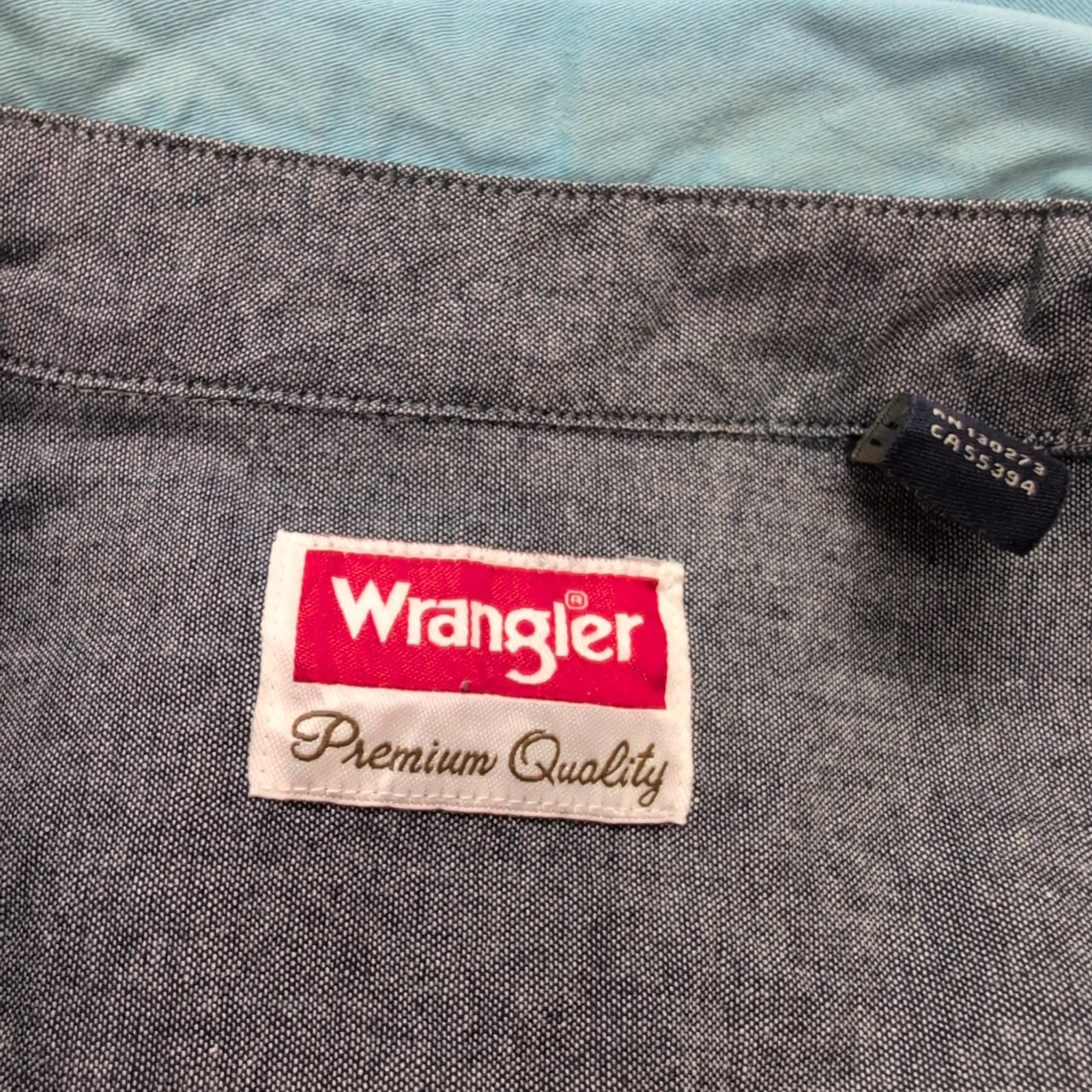 Chemise Wrangler bleu / vert uni 2 poches manches courtes taille XXL homme