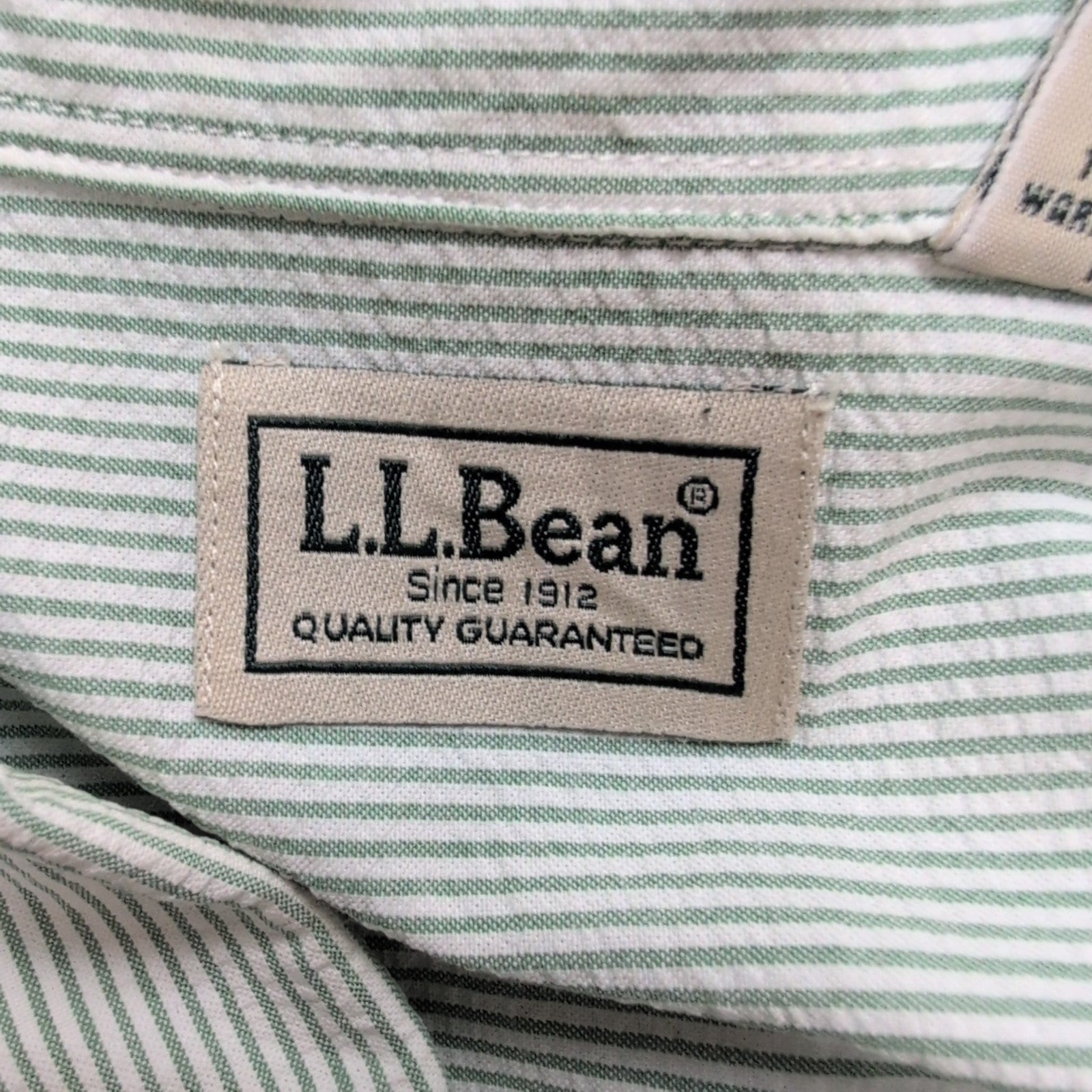Chemise L.L. Bean verte à rayures gaufrée manches courtes taille XL/XXL #30e