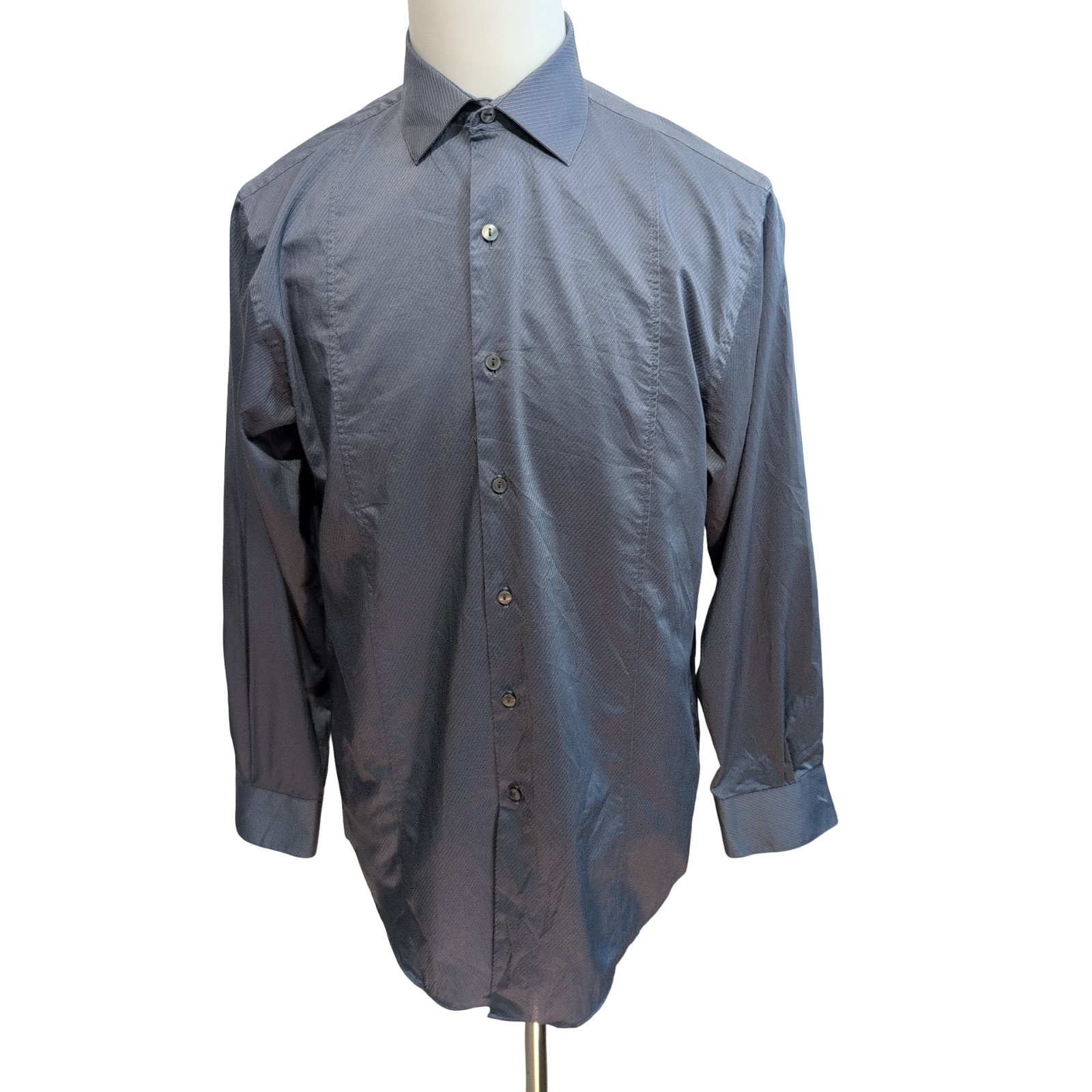 Chemise Van Heusen M L gris foncé rayures gaufrées manches longues coton