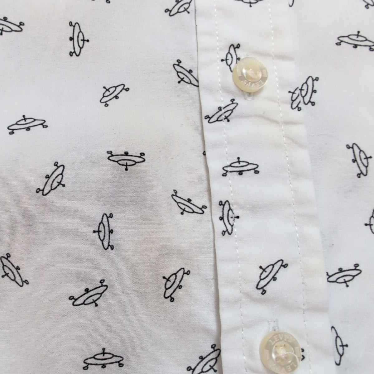 Chemise Levi's XL Blanche UFO OVNI Motif Coton Poche Manches Courtes
