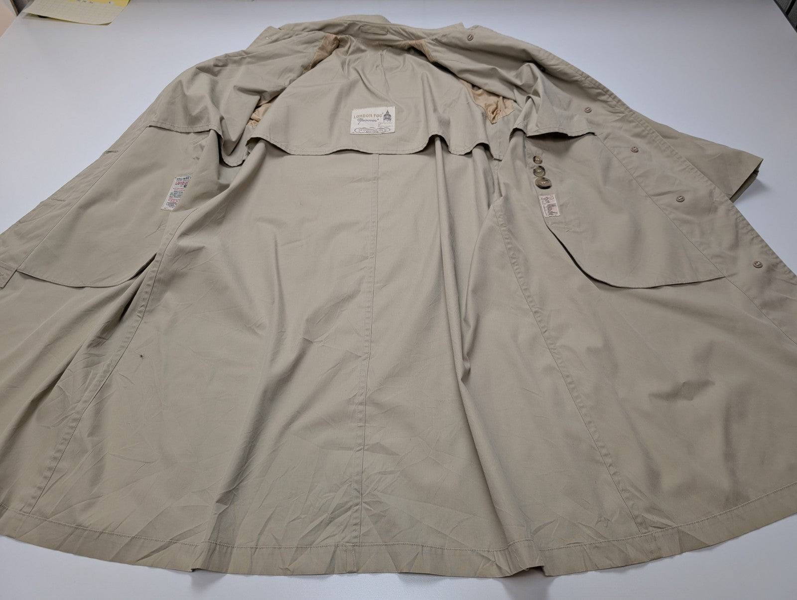 Trench-Coat Long London Fog Femme M Beige Crème Classique Imperméable