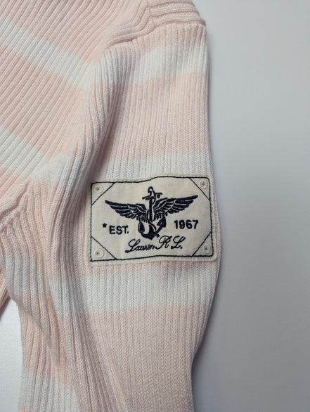 Pull femme LAUREN Ralph Lauren rose blanc rayures écusson taille S
