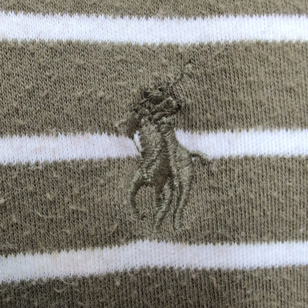 Polo Ralph Lauren Homme XL Kaki Rayures Blanches Logo Kaki Polo Manches Courtes