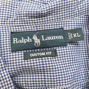 Chemise Ralph Lauren XL Custom Fit Shirt Button Down Bleue Carreaux Logo Jaune
