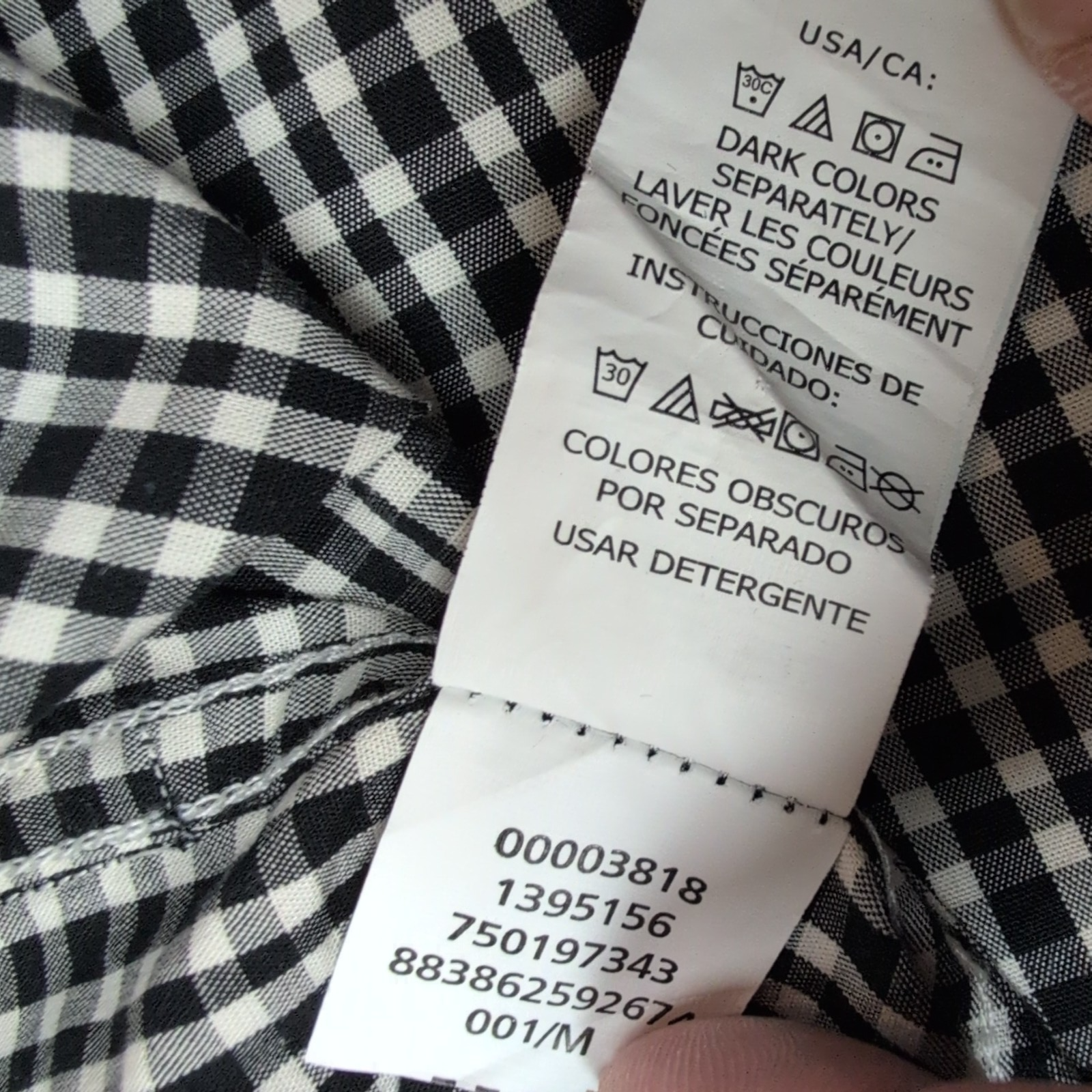 Chemise Chaps M noir blanc petits carreaux 100% coton manches longues