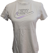 T-Shirt Nike Femme Blanc - Grand Logo Argenté & Violet - Taille S - État Neuf