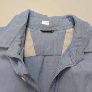 Chemise Nautica L Bleu Clair Rayonne Lin Manches Courtes Logo Brodé Vintage