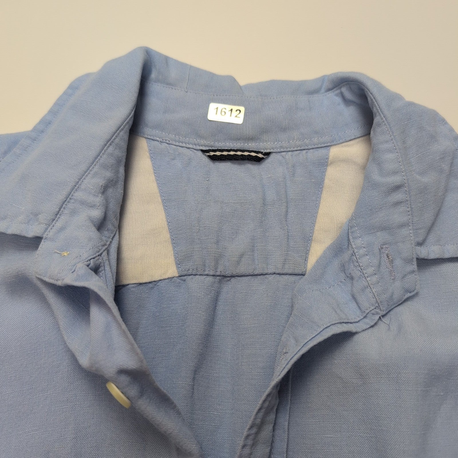Chemise Nautica L Bleu Clair Rayonne Lin Manches Courtes Logo Brodé Vintage