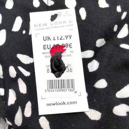 Haut Femme New Look Taille 36 Noir Blanc Volants Sans Manches Neuf Étiquette