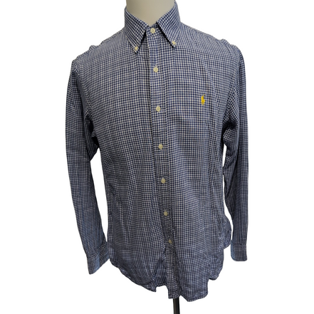 Chemise Polo Ralph Lauren M Flanelle Bleue Custom Fit Shirt Button Down Chaude