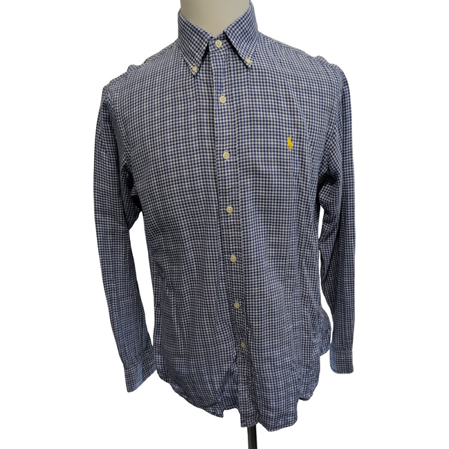 Chemise Polo Ralph Lauren M Flanelle Bleue Custom Fit Shirt Button Down Chaude