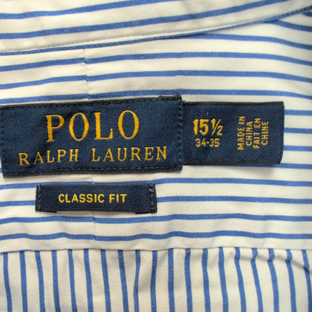 Chemise Polo Ralph Lauren M Bleue Rayures Classic Fit Col Classique Coton Shirt