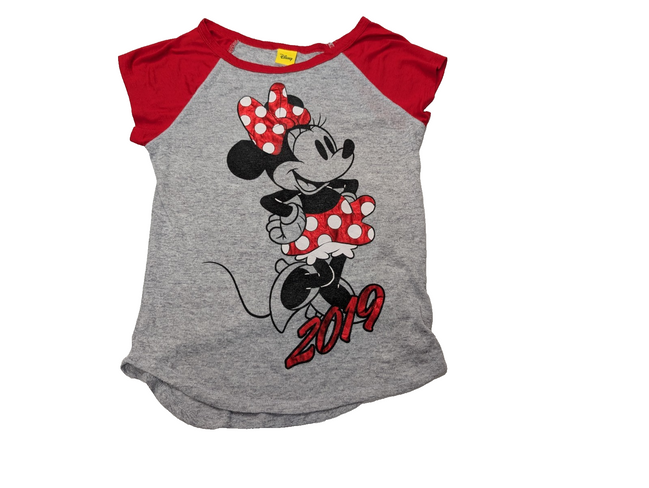 T-Shirt Fille DISNEY Minnie Mouse 2019 Manches Raglan Gris Rouge Taille 7 ans