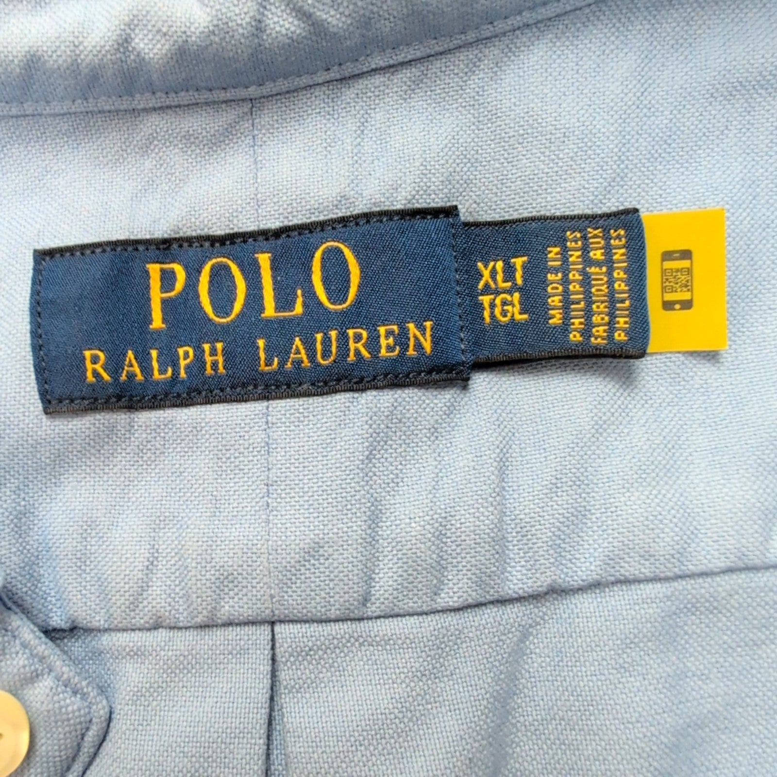 Chemise Ralph Lauren XLT Bleu Ciel Logo Jaune Manches Courtes QR Code
