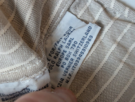 Chemise Polo Ralph Lauren Manches Longues Custom Fit Crème Rayures XXL
