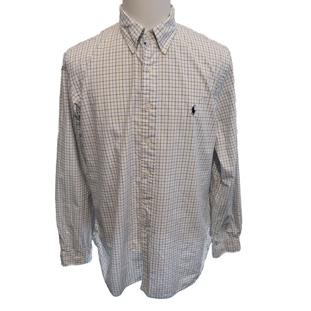 Chemise Polo Ralph Lauren XL Custom Fit Carreaux Bleu Noir Logo Coton