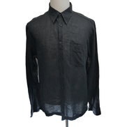 Chemise Kenzo Homme XL Noire Unie 100% Lin Logo Excellent État