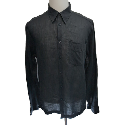 Chemise Kenzo Homme XL Noire Unie 100% Lin Logo Excellent État