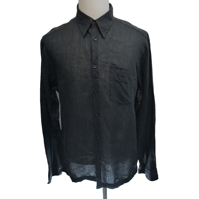 Chemise Kenzo Homme XL Noire Unie 100% Lin Logo Excellent État