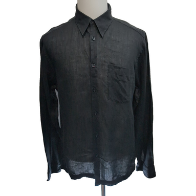 Chemise Kenzo Homme XL Noire Unie 100% Lin Logo Excellent État