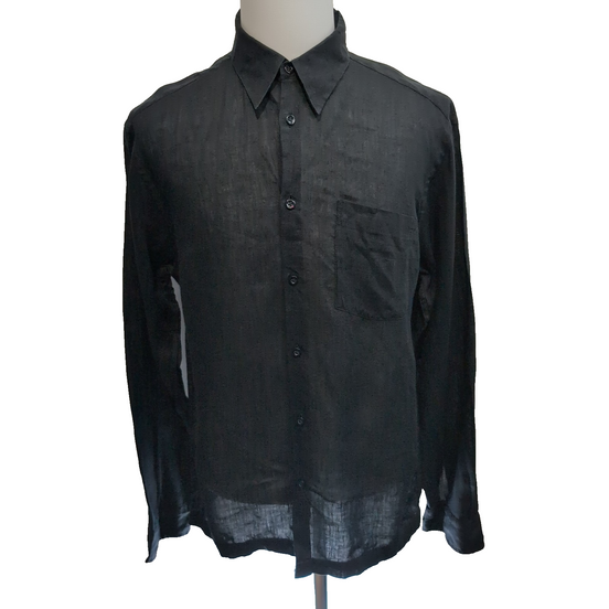 Chemise Kenzo Homme XL Noire Unie 100% Lin Logo Excellent État
