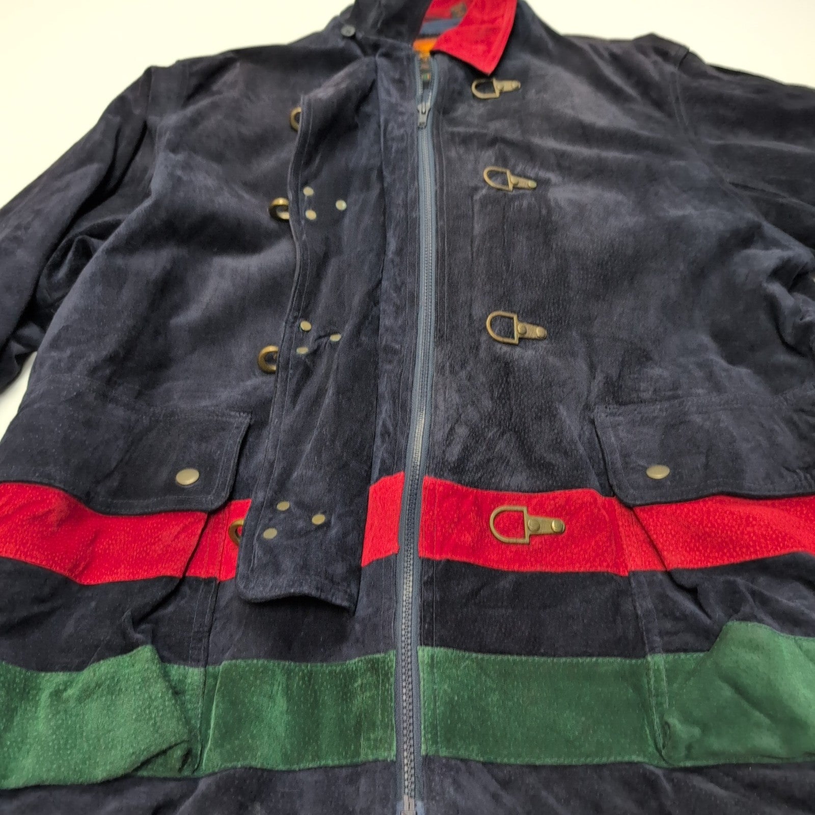 🌟 OUTBROOK Manteau / Veste Longue Nubuck Cuir VÉRITABLE BLEU MARINE T. 2XL |44c
