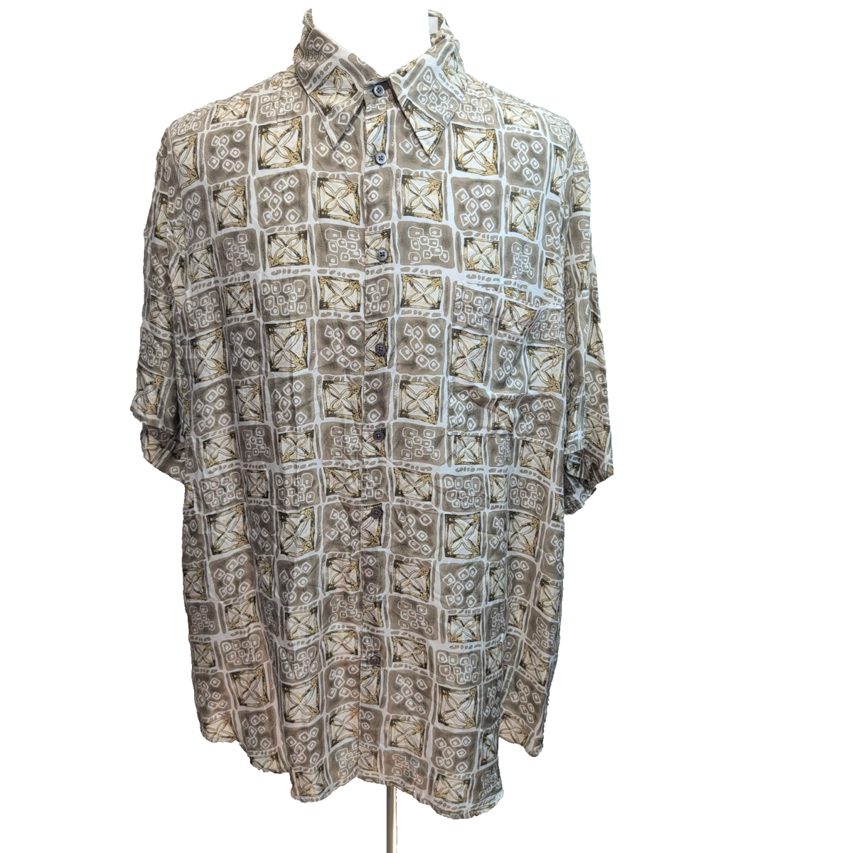 Chemise hawaïenne Roundtree & Yorke taille 2XL beige motif géométrique