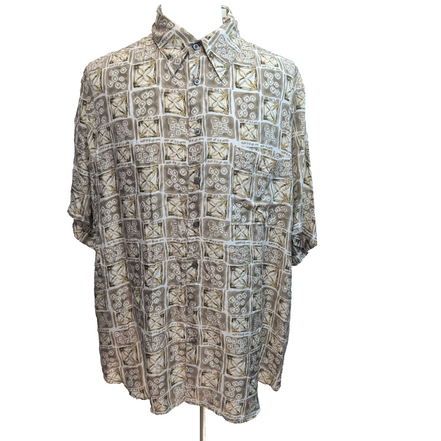 Chemise hawaïenne Roundtree & Yorke taille 2XL beige motif géométrique
