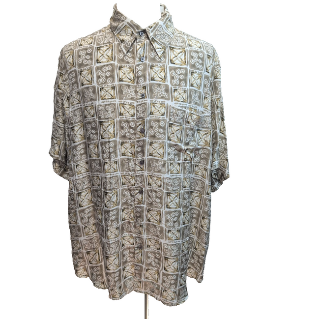Chemise hawaïenne Roundtree & Yorke taille 2XL beige motif géométrique
