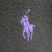 Pull Fin Polo Ralph Lauren Noir Col V Taille L 100% Pima Coton Logo Violet