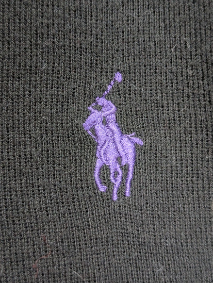 Pull Fin Polo Ralph Lauren Noir Col V Taille L 100% Pima Coton Logo Violet