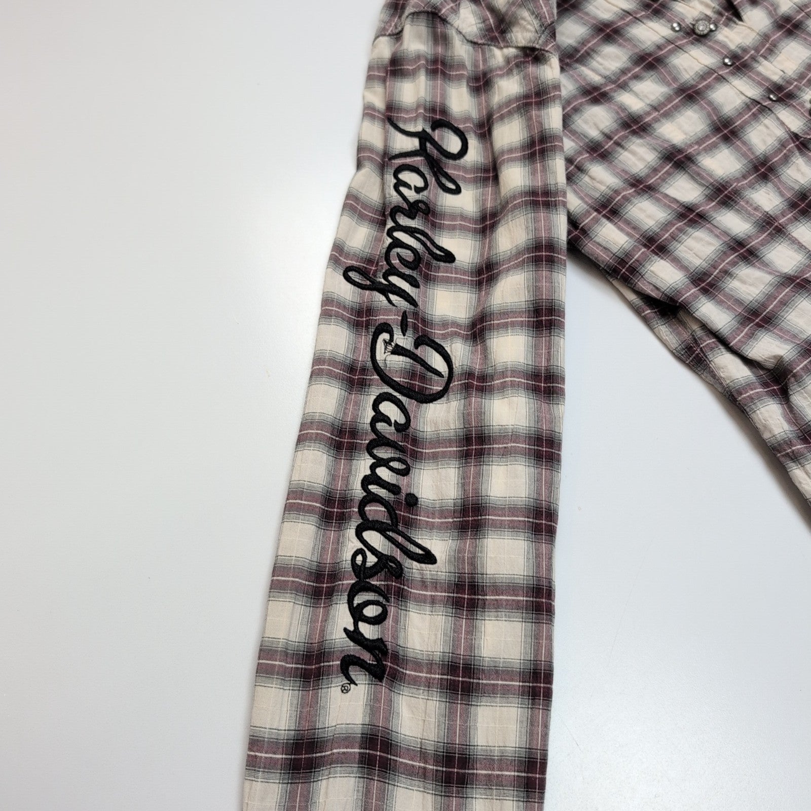 Harley Davidson chemise femme ailes d’ange brodées carreaux bordeaux taille S