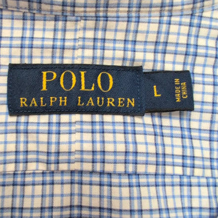 Chemise Polo Ralph Lauren L Bleu Carreaux 100% Coton Sans Logo Classique
