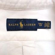Chemise Ralph Lauren XS Blanche Unie Logo Marron Manches Longues