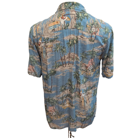 Chemise Hawaïenne Batik Bay Rayonne Bleu Motif Plage Surf S