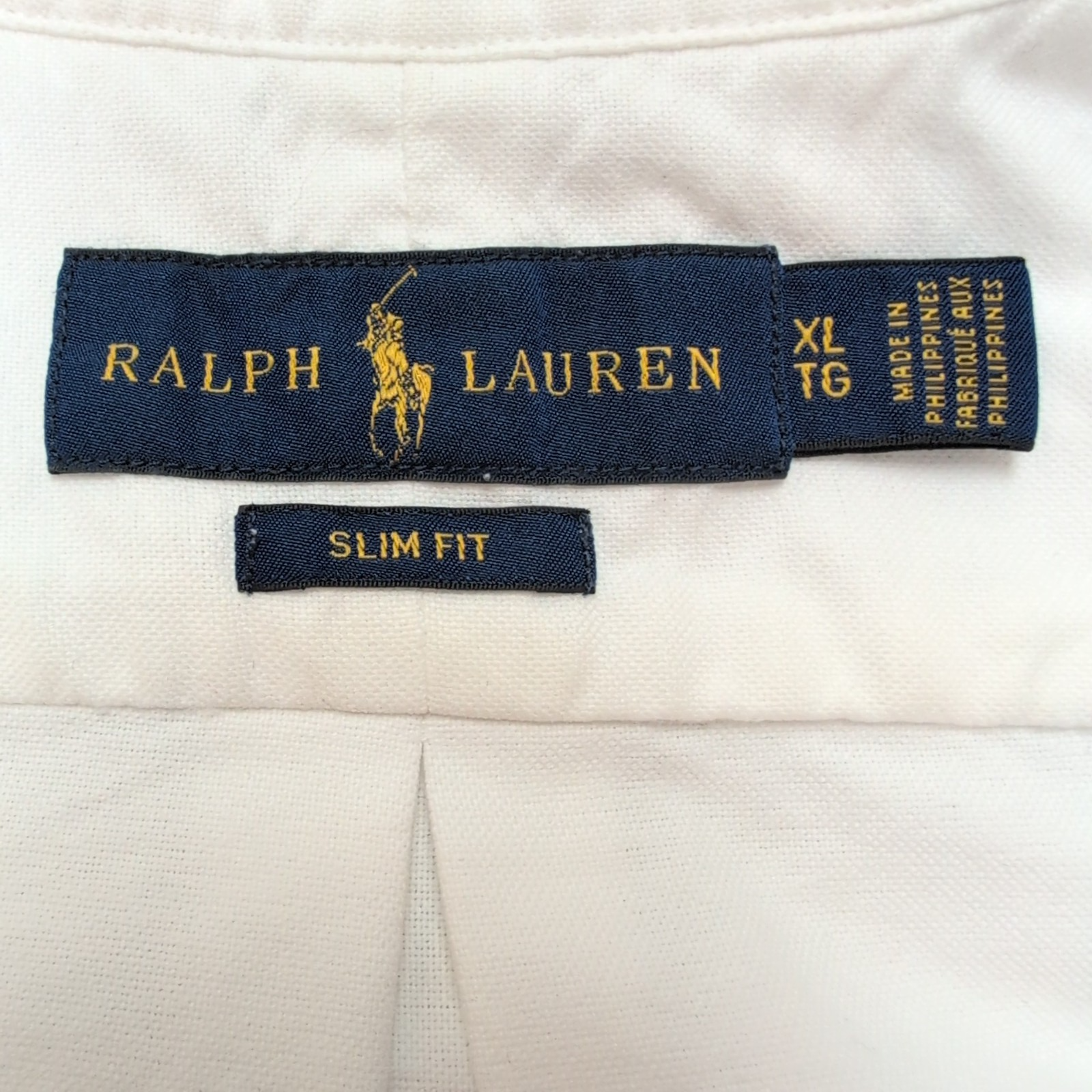 Chemise Ralph Lauren Slim Fit XLT blanc uni logo bleu marine coton