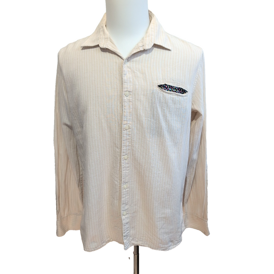 Chemise Antonioni Milan 100% Lin Blanc Cassé Rayures Manches Longues Taille M