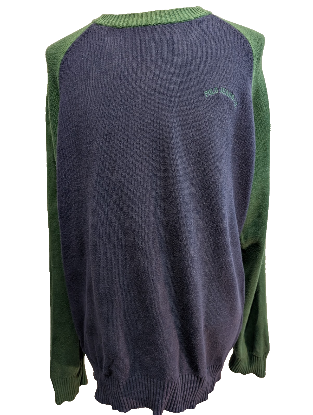 Pull Chaud Vtg Polo Ralph Lauren Jeans Co Bicolore Bleu Marine/Vert Col Rond XL