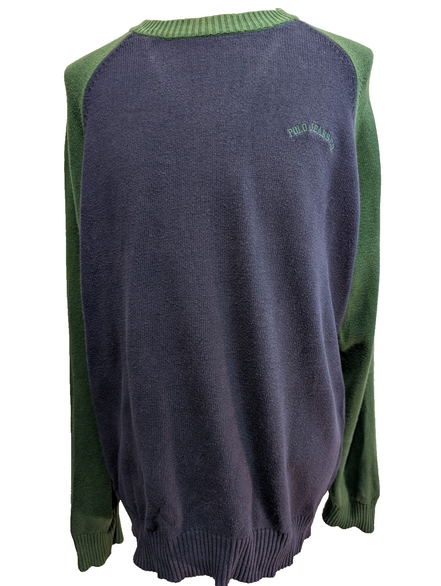 Pull Chaud Vtg Polo Ralph Lauren Jeans Co Bicolore Bleu Marine/Vert Col Rond XL